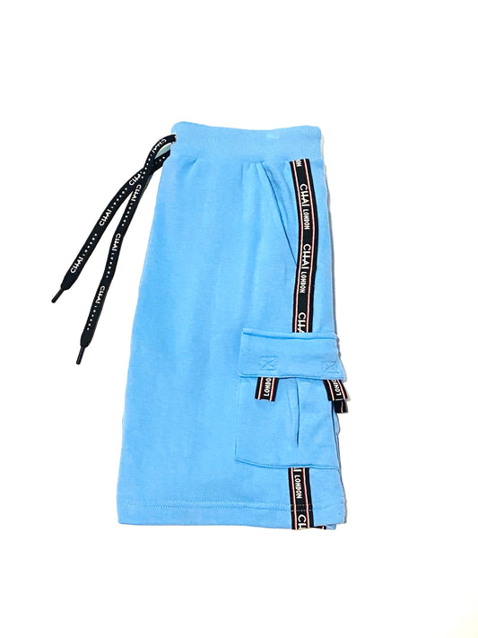 Sky Blue French Terry Cargo Shorts with logo tape
