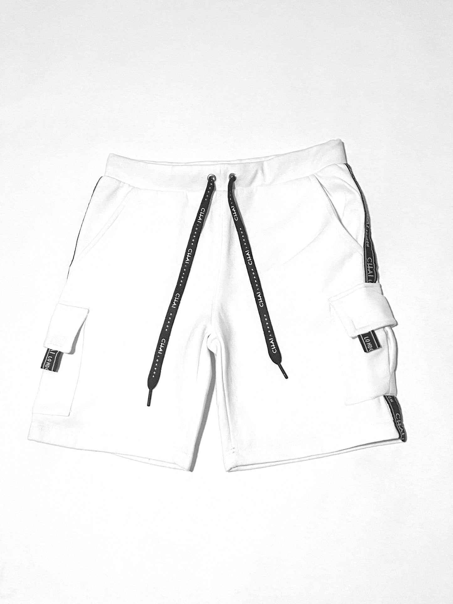 White French Terry Cargo Shorts with logo tape
