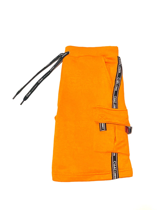 Orange French Terry Cargo Shorts with logo tape